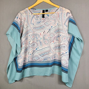 Petticoat Alley Boxy Kimono Sleeve Top Blue Paisley Boho Lagenlook Size M/L